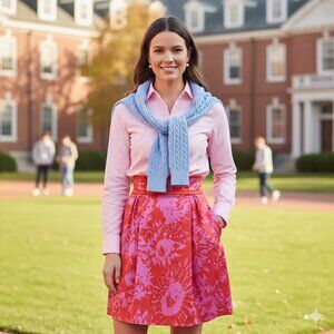 Diane von Furstenberg Silk Floral High-Waist Skirt – Size 0 – Preppy Style Print